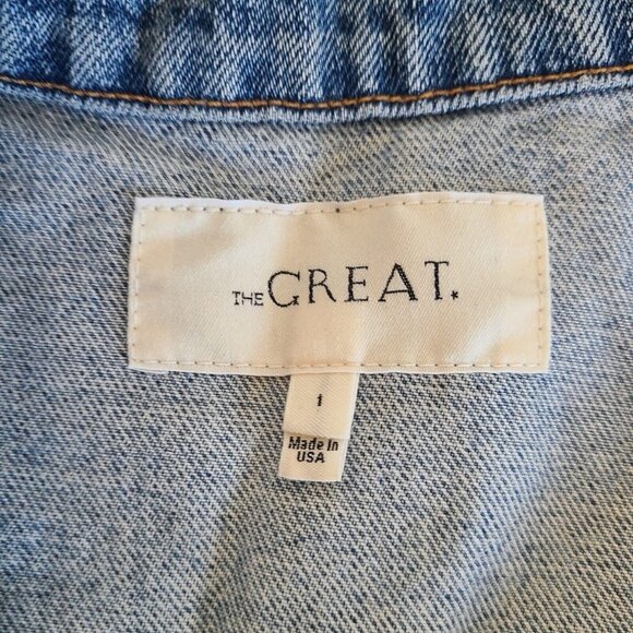 The GREAT. The Boxy Jean Jacket Flower Embroidery Slightly Distressed Size 1 - Picture 3 of 11